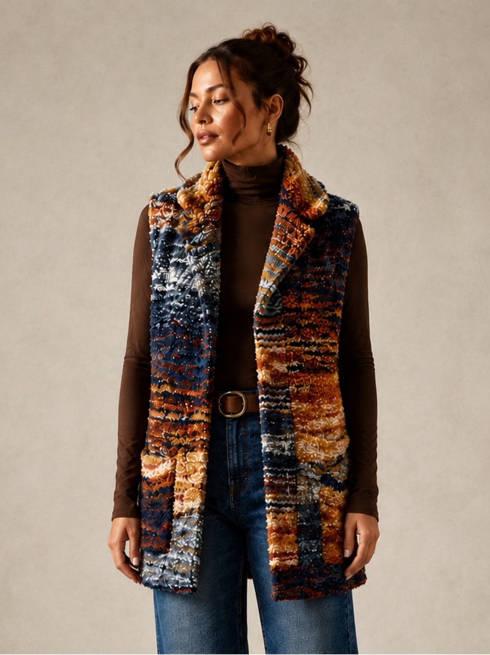 Anthropologie Pilcro Teddy Multicolor Knit Vest Patchwork Sweater Vest